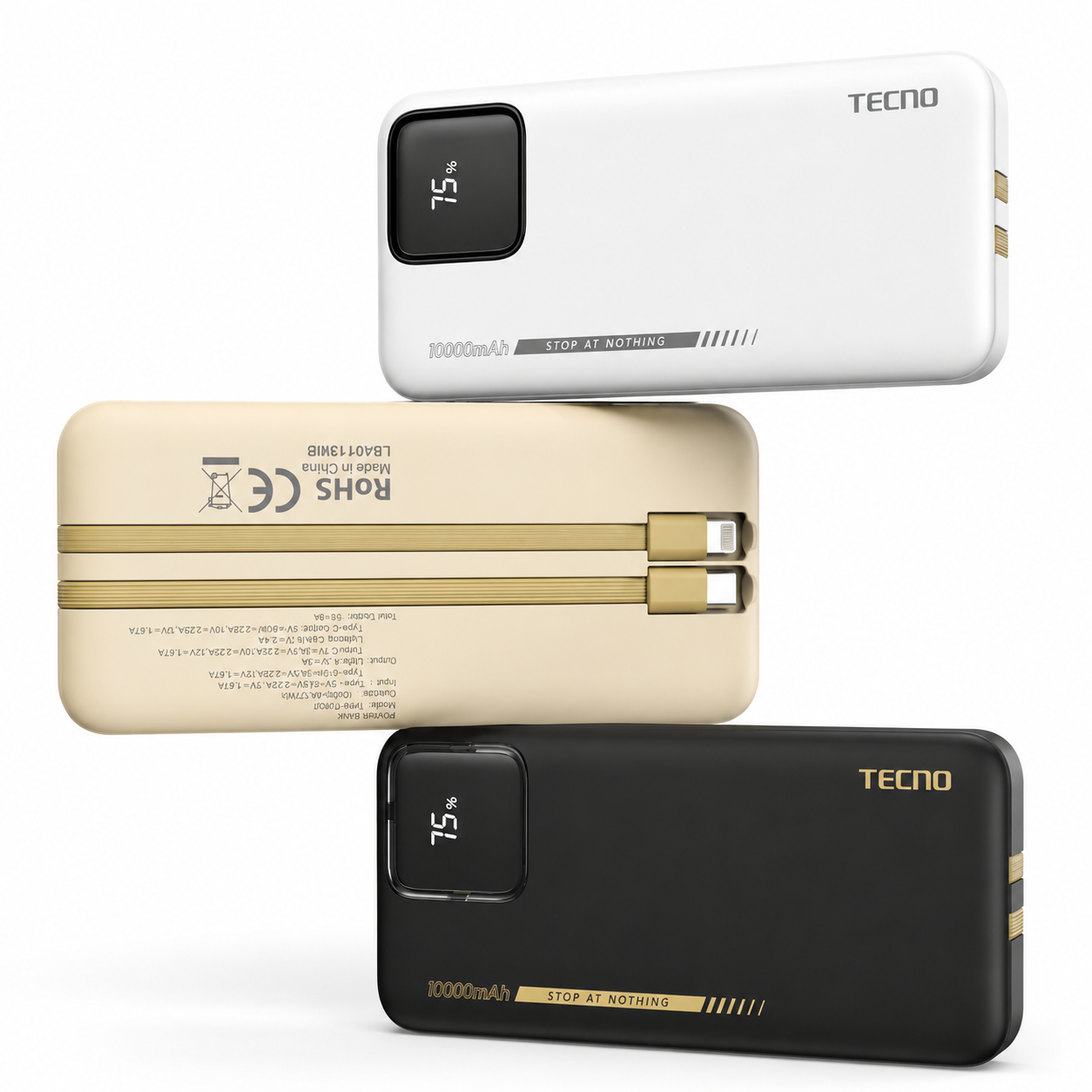 TECNO P103Q Ultra-TANK 10000mAh – Power Bank Charge Rapide 22.5W avec Écran LED et Câbles Intégrés | Livraison Gabon | Kadmarket